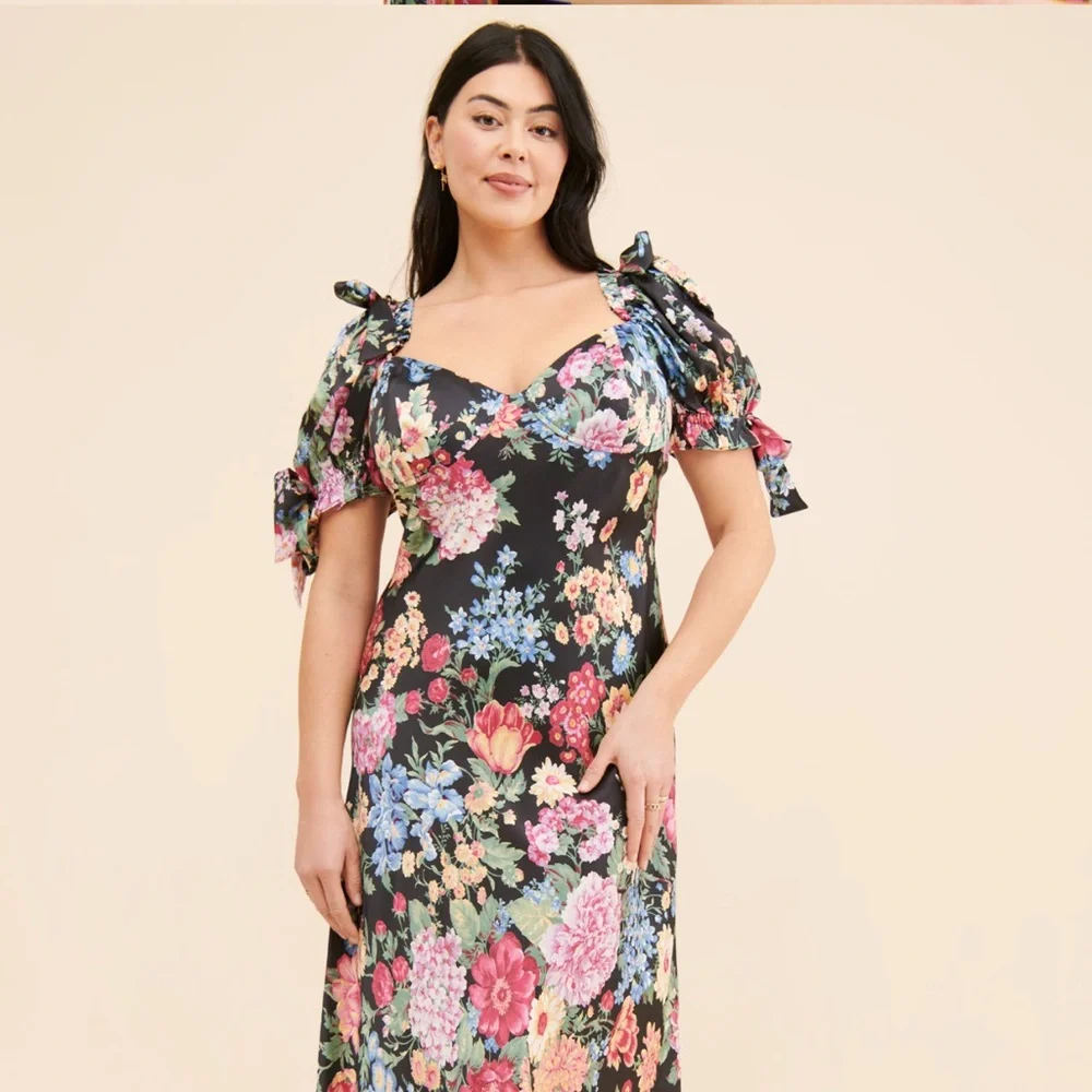 Selkie Floral Poet Slip Dress - Black, Pink, Blue, Green, Silk - Picture 8 of 8